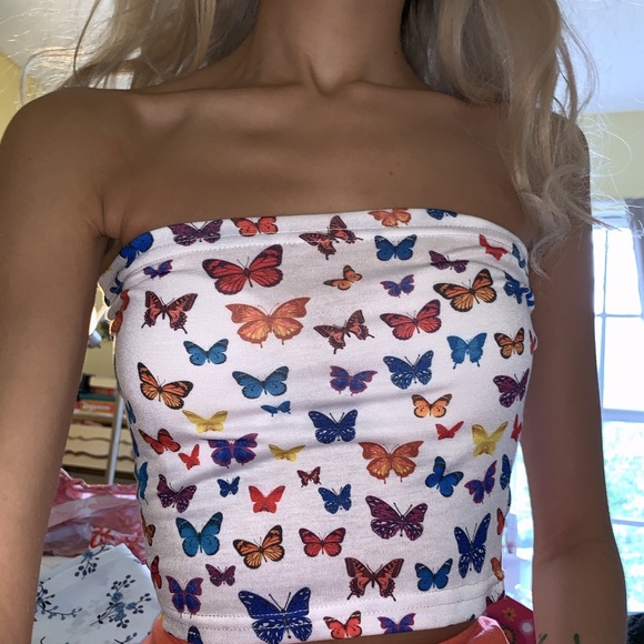 Tops - 🧡🦋 New XS/S Butterfly Strapless Tube Top 🧡🦋
